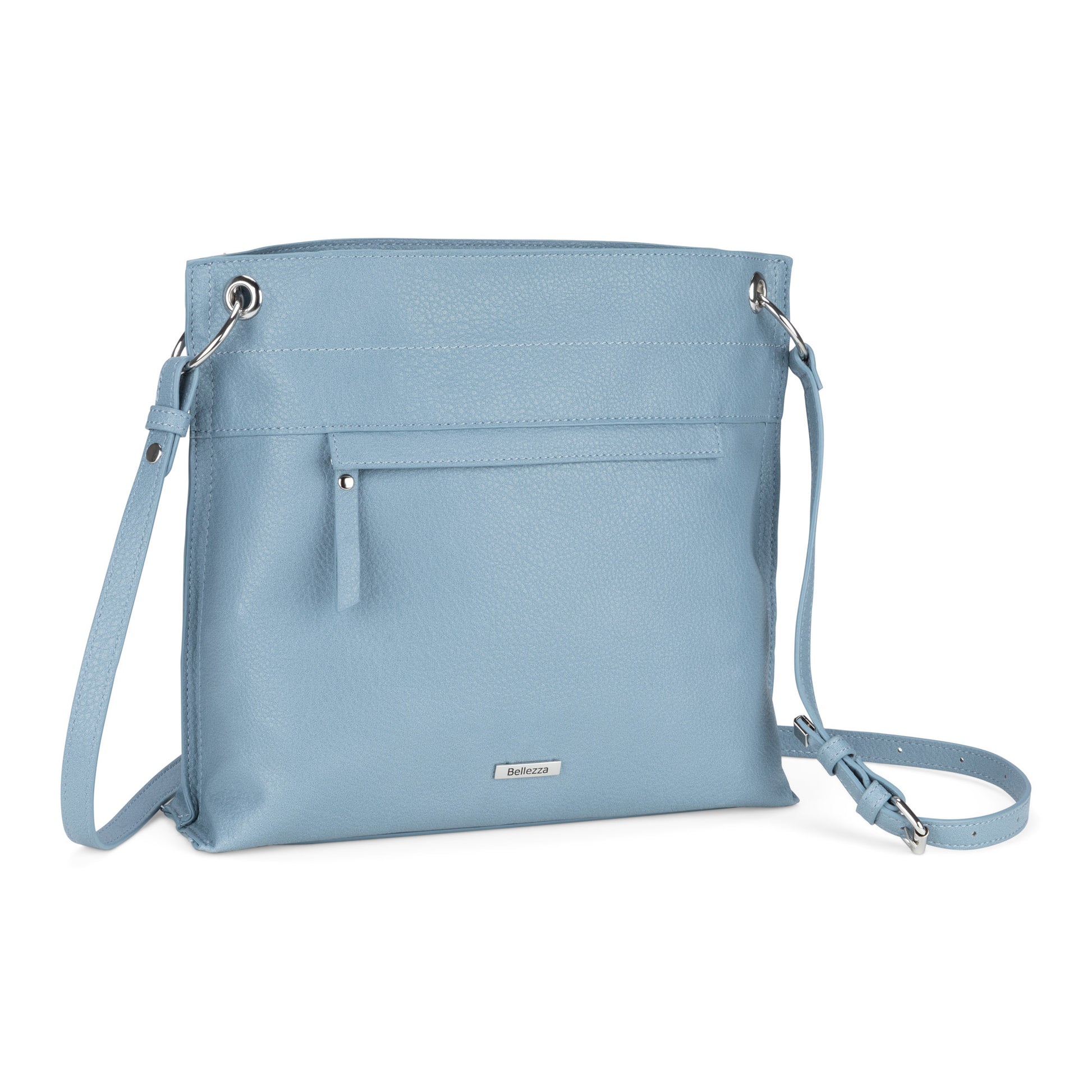 Bellezza North/South Crossbody, light blue, front angled view