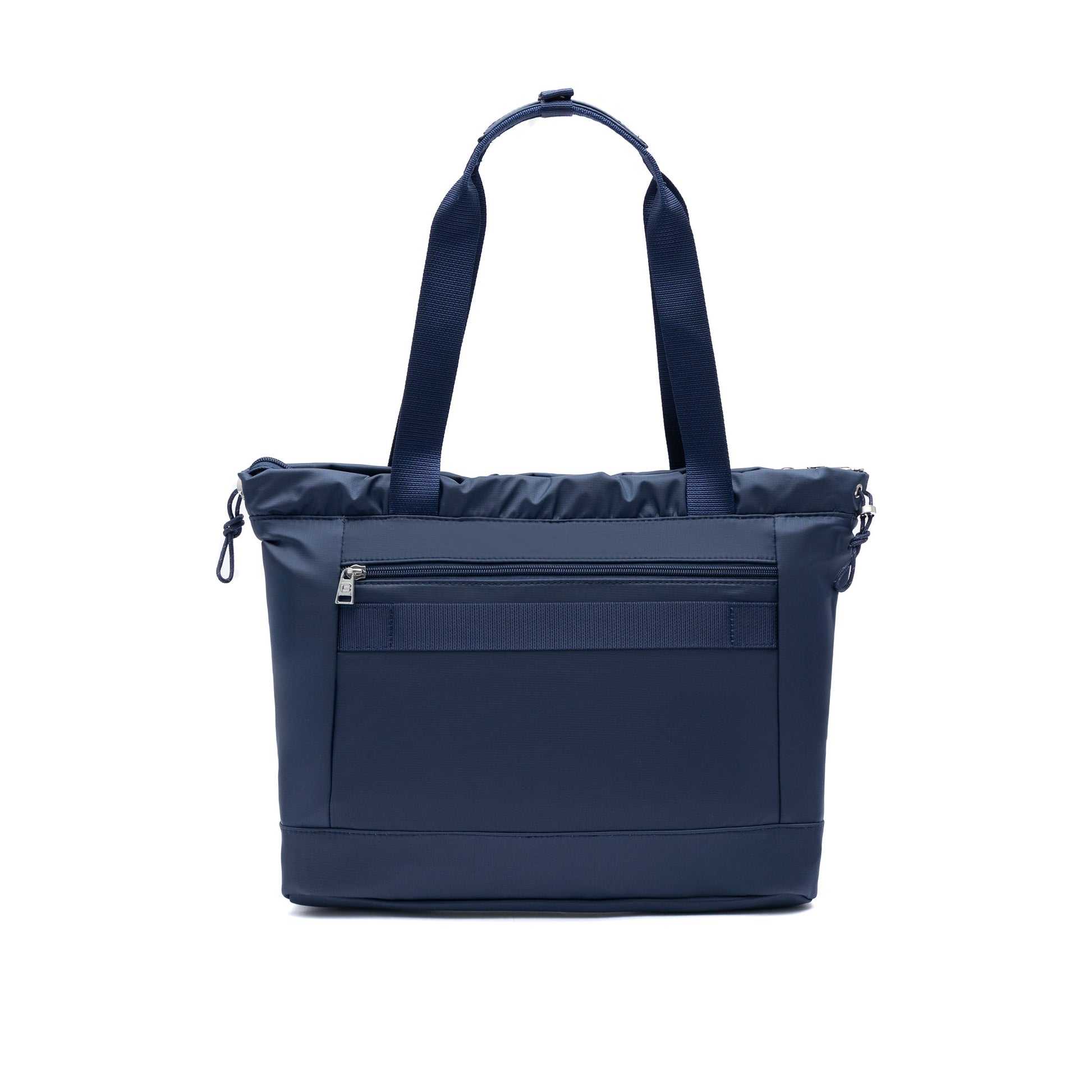 Beside-U Candy Tote: Navy anti-theft tote with RFID, long handles, front zip pocket & top zip closure.