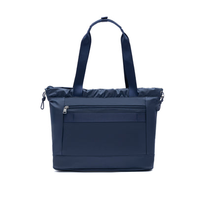 Beside-U Candy Tote: Navy anti-theft tote with RFID, long handles, front zip pocket & top zip closure.