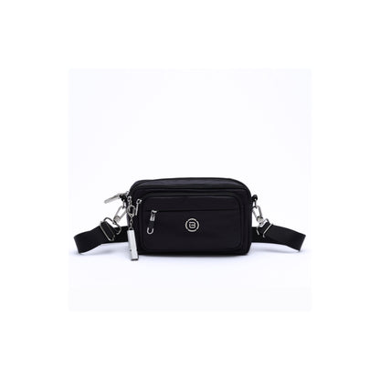 Beside-U Gelato Crossbody in black with zipper pockets, RFID pocket, and adjustable strap on white background.