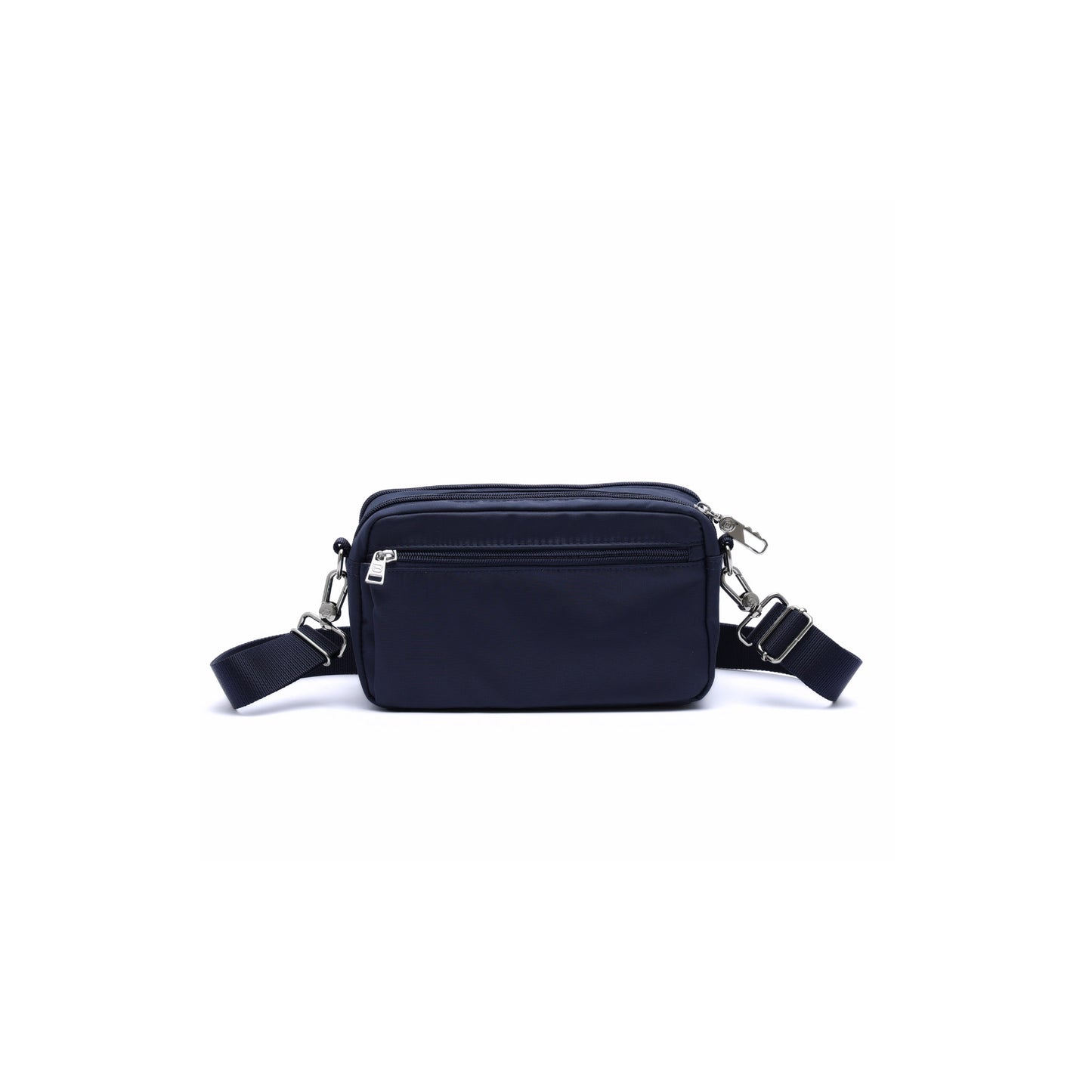 The Beside-U Gelato Crossbody is a small black rectangular bag with front zipper and adjustable strap.