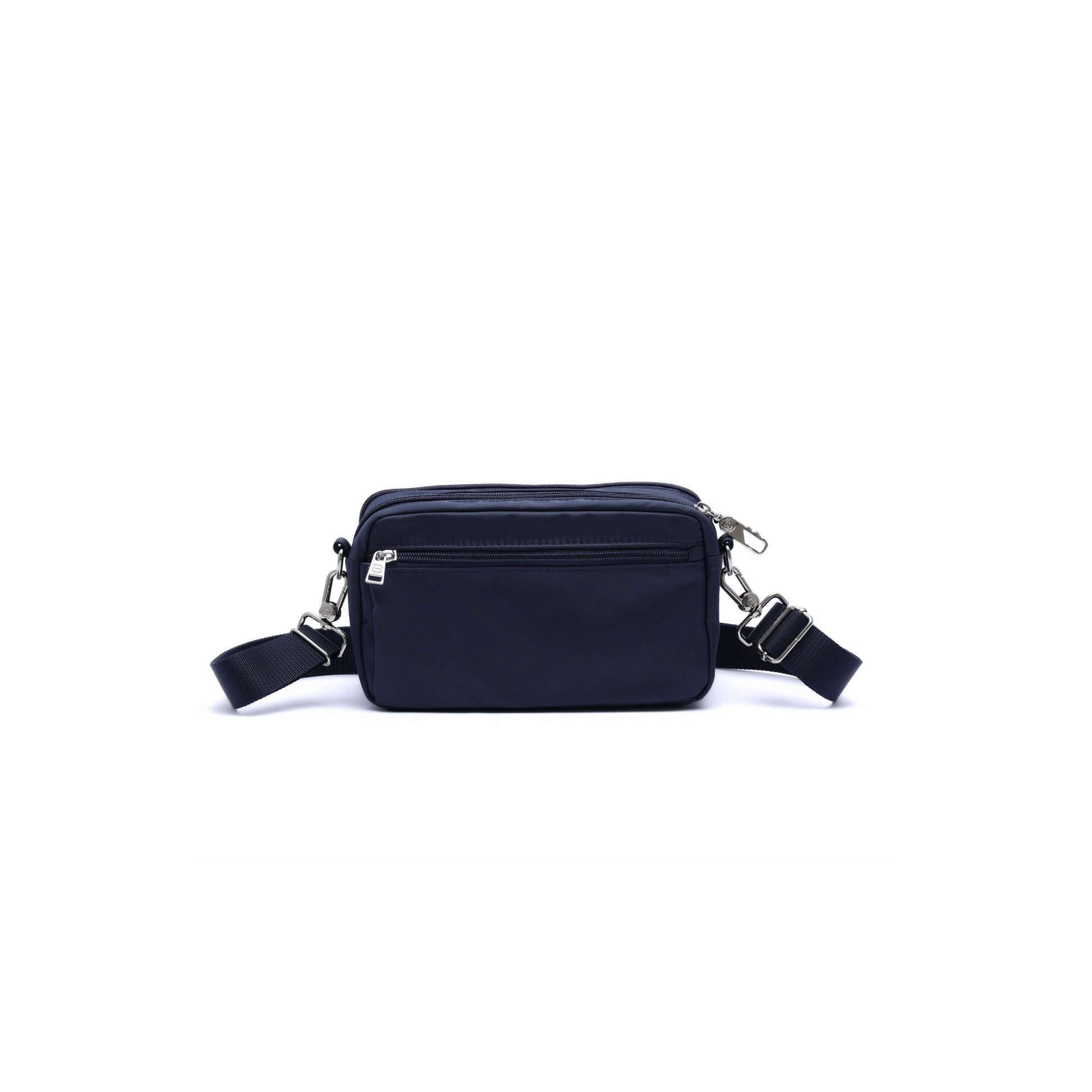 The Beside-U Gelato Crossbody is a small black rectangular bag with front zipper and adjustable strap.