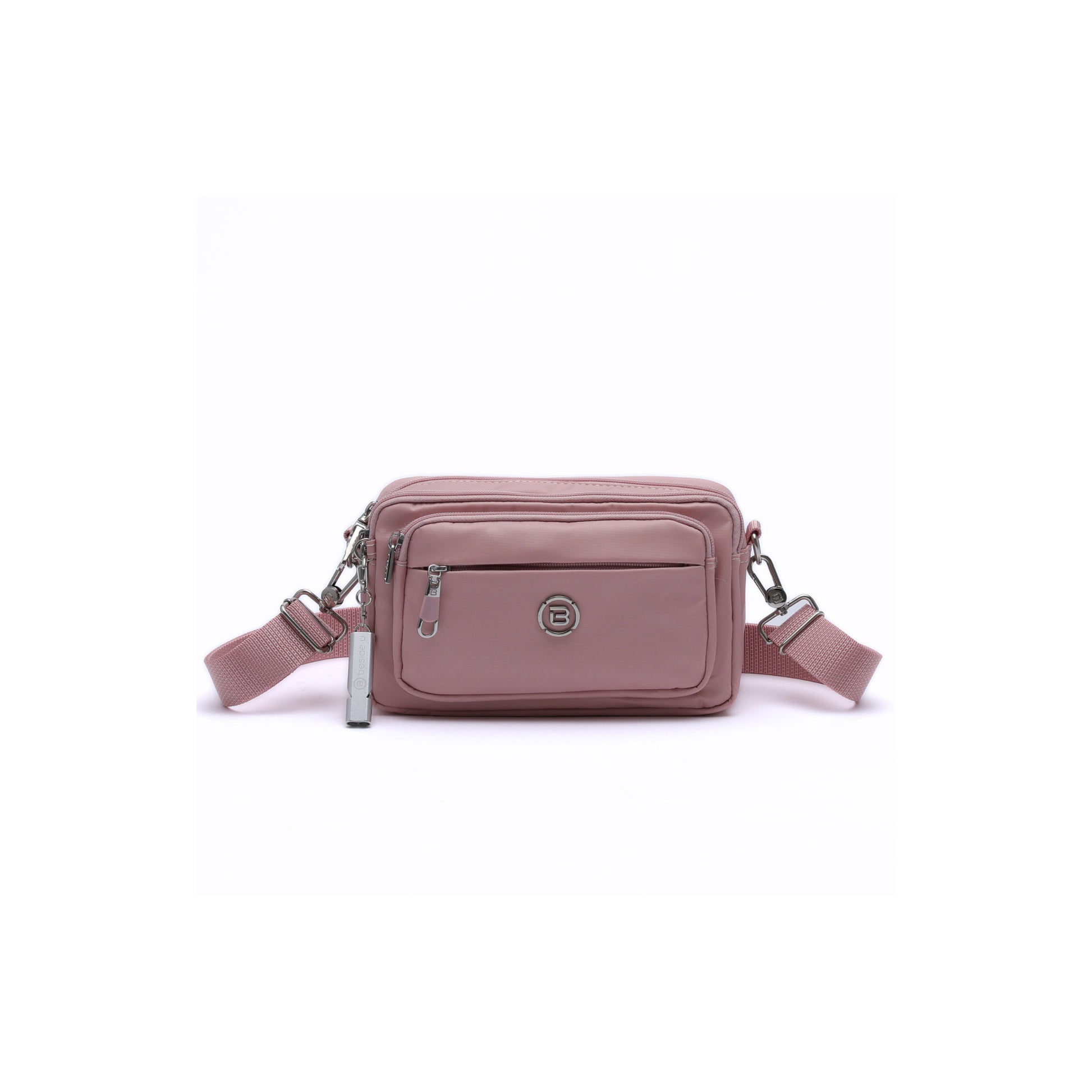 Beside-U Gelato Crossbody in pink with RFID pocket, front zipper, and adjustable strap by Beside-U.