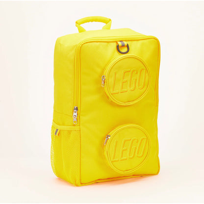 Bright yellow LEGO® Brick Backpack - ONLINE ONLY with two round, embossed front pockets.