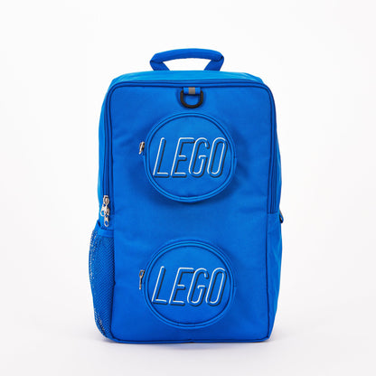 Blue LEGO® Brick Backpack - ONLINE ONLY with two round front pockets shaped like building blocks.