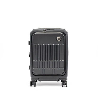 The Beside-U Posh Voyage 20" black polycarbonate carry-on with four wheels is shown on a white background.