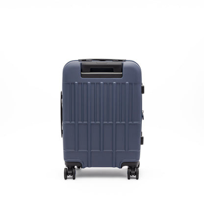 Beside-U Posh Voyage 20" navy polycarbonate carry-on with 4 wheels and anti-theft zipper, shown from the back.