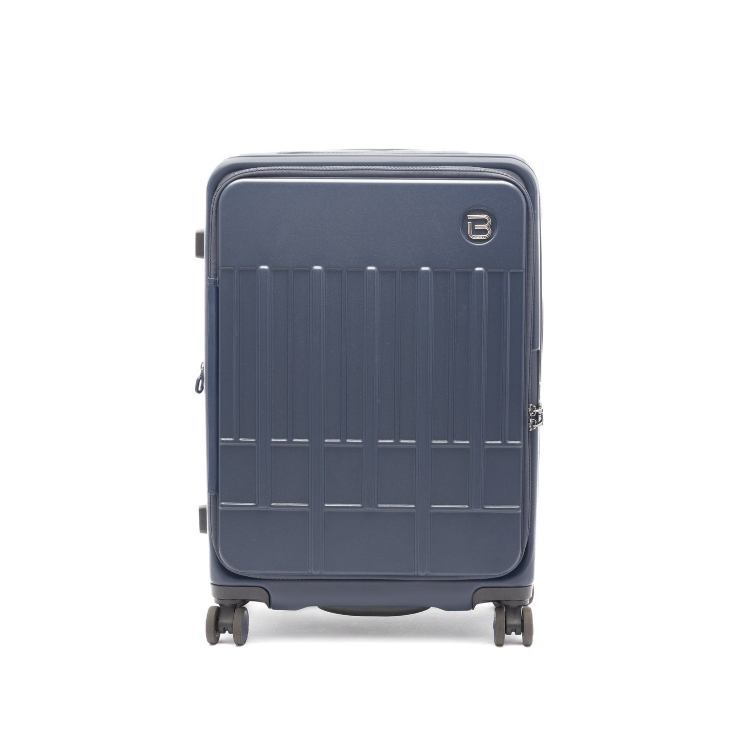 Beside-U Posh Voyage 24" navy hardside spinner suitcase, upright and closed, on a plain white background.