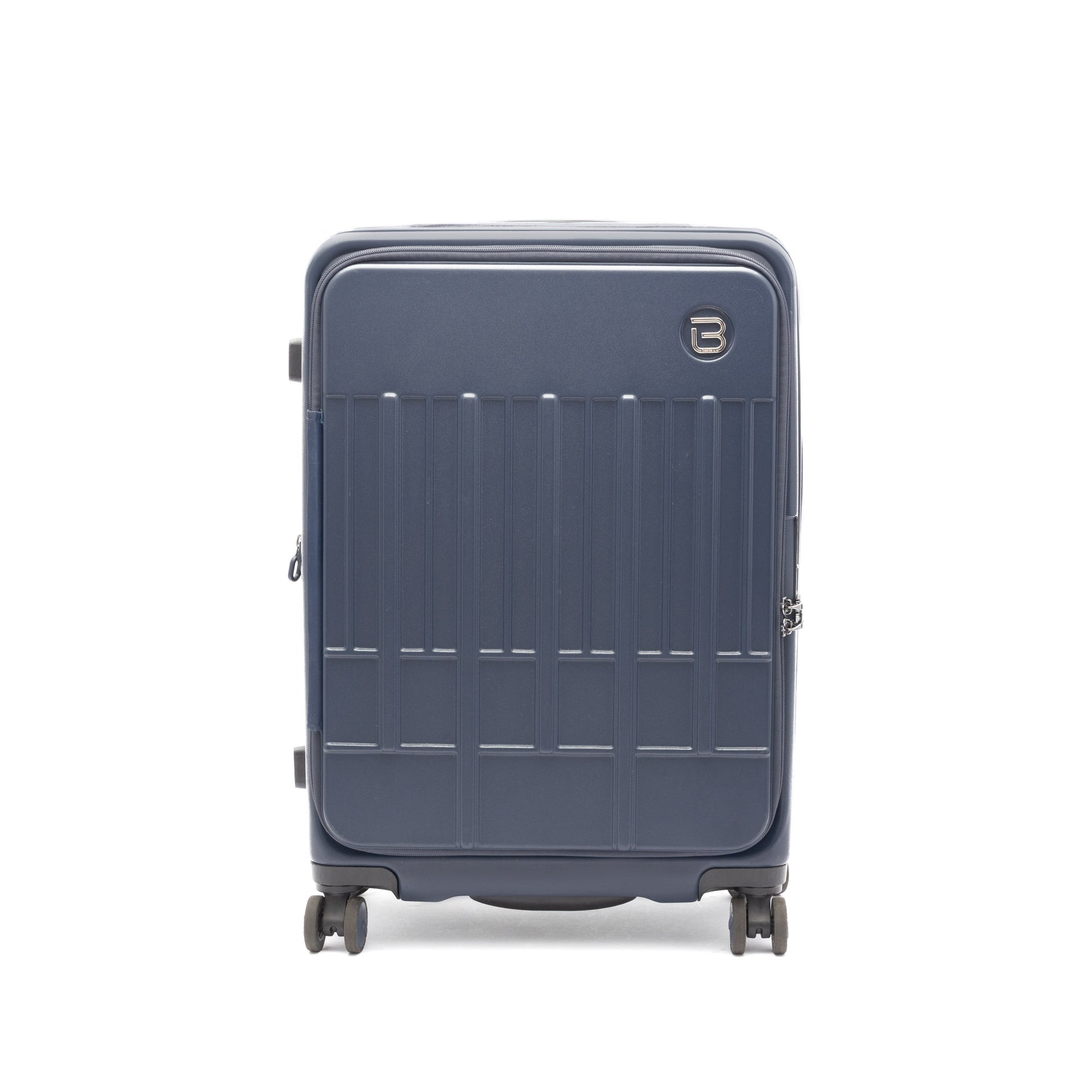 Beside-U Posh Voyage 24" navy hardside spinner suitcase, upright and closed, on a plain white background.