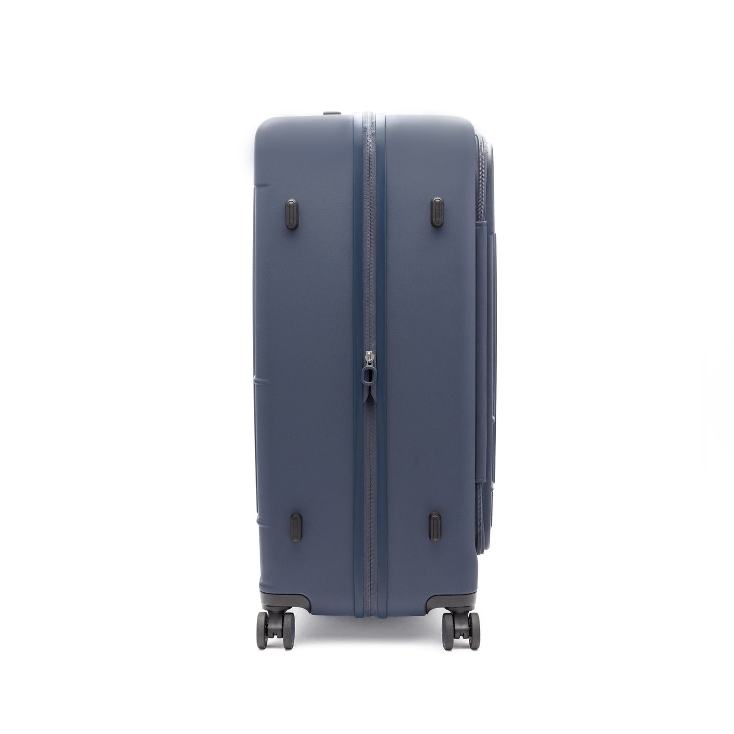 Beside-U Posh Voyage 24" blue hardside spinner suitcase, shown upright sideways on a white background.