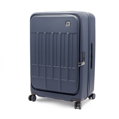 Beside-U Posh Voyage 28" navy hardside expandable spinner suitcase with zip divider and four wheels.