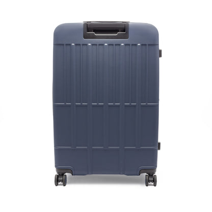 Beside-U Posh Voyage 28" navy hardside spinner suitcase, upright, front view against a white background.