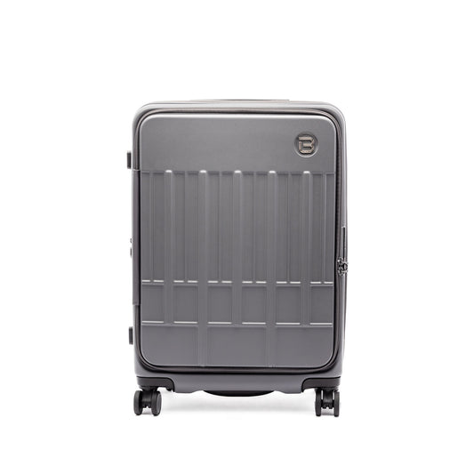 Product Image – The Beside-U Posh Voyage 24" gray expandable spinner suitcase stands upright on a white background.