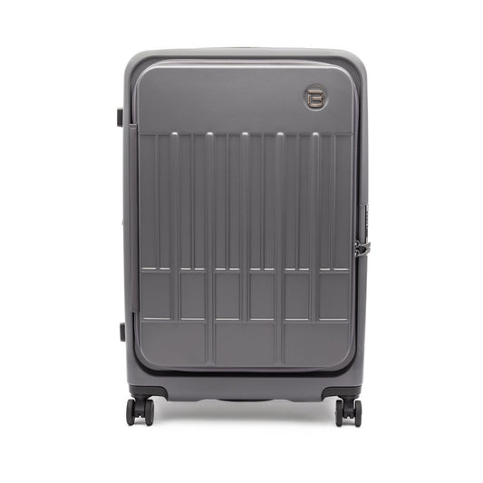 Product Image – The Beside-U Posh Voyage 28" Hardside Spinner, grey, stands upright on four wheels against a white background.