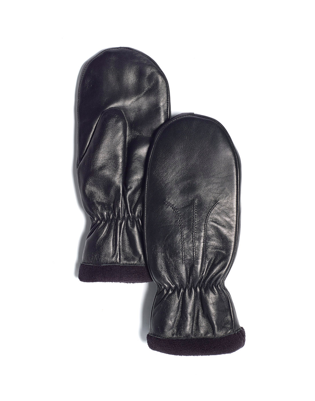 Brume Sutton Mitt in black leather with black fleece edging on cuff