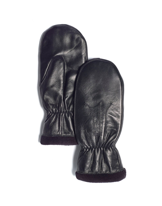 Product Image – Brume Sutton Mitt in black leather with black fleece edging on cuff