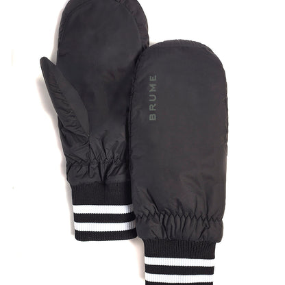 Brume Tundra Mitt in black with black and white striped cuff