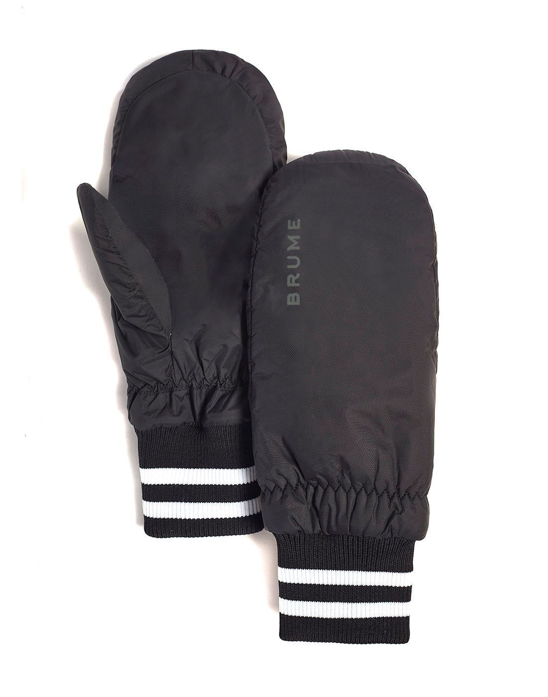 Brume Tundra Mitt in black with black and white striped cuff