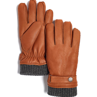 Brume Nelson leather Glove in camel colour with dark grey knit cuff