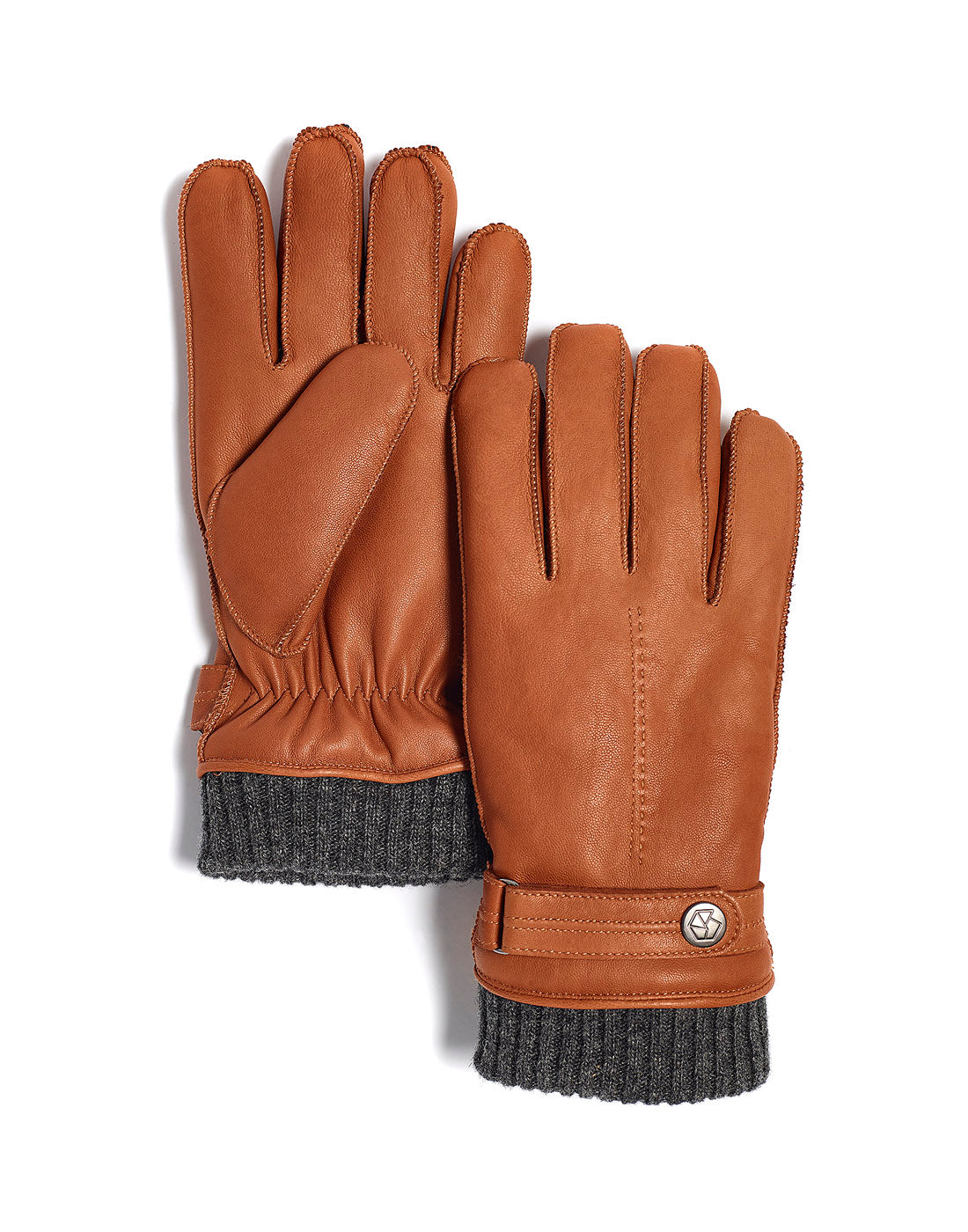 Brume Nelson leather Glove in camel colour with dark grey knit cuff