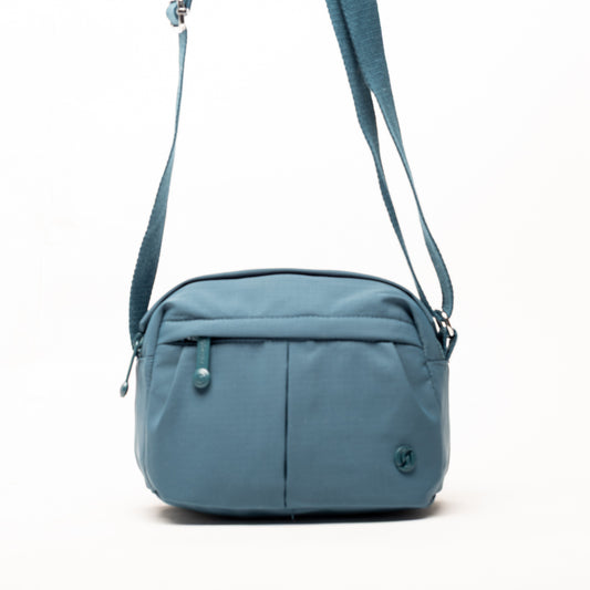 Product Image – Miss Caprice Compact Nylon Crossbody: blue bag with front zipper pocket, adjustable strap—ideal for daily use.