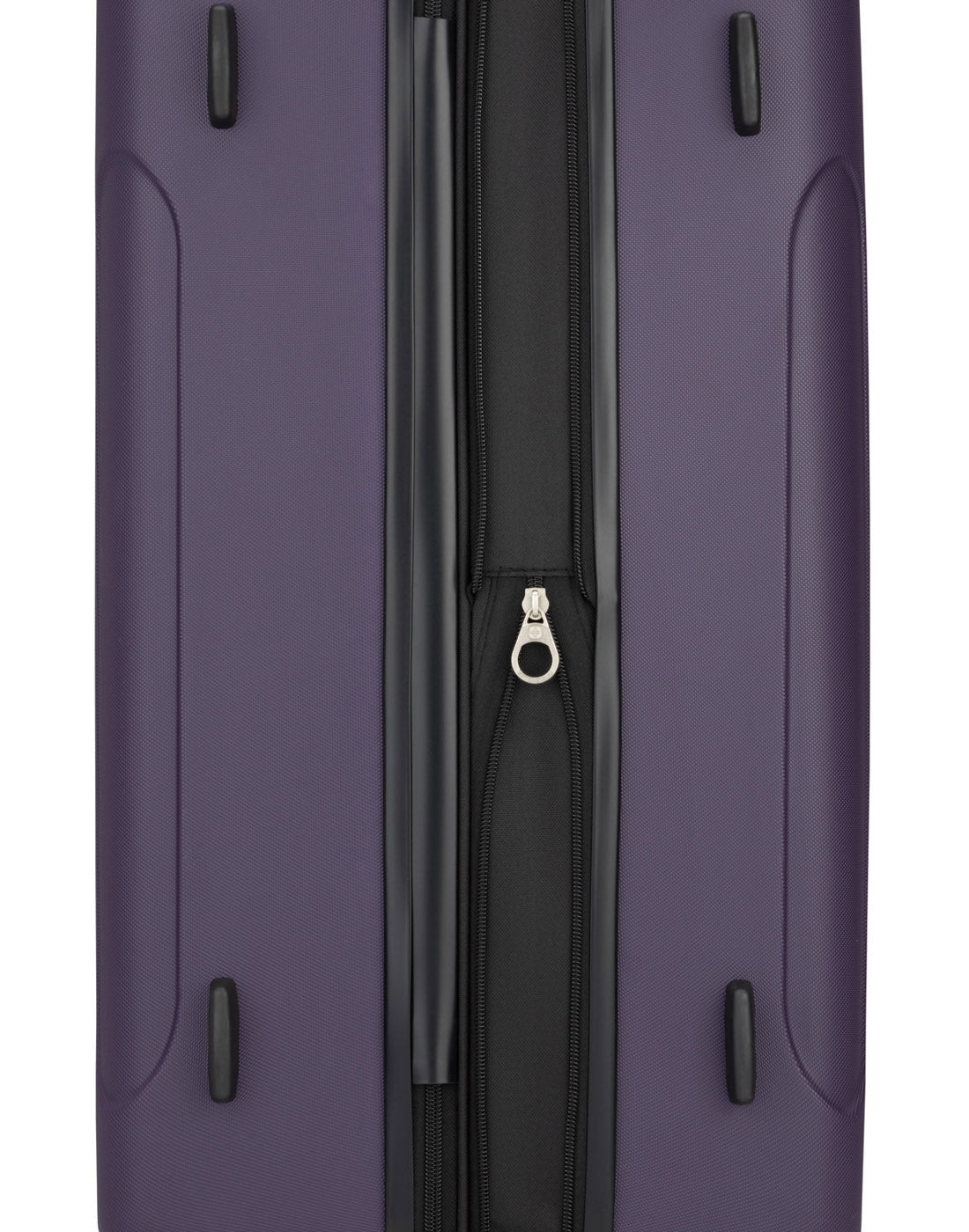 Close up of expandable zipper on Swiss Gear Central Lite 28" Hardside Expandable Spinner in plum