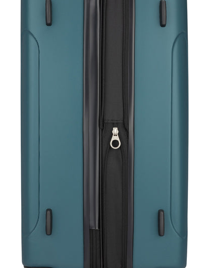 Close up of expandable zipper on Swiss Gear Central Lite 28" Hardside Expandable Spinner in teal