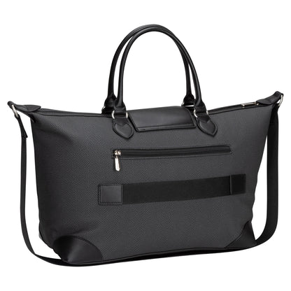 Black David Jones Weekender Bag with short handles, long strap, and a front zip pocket.