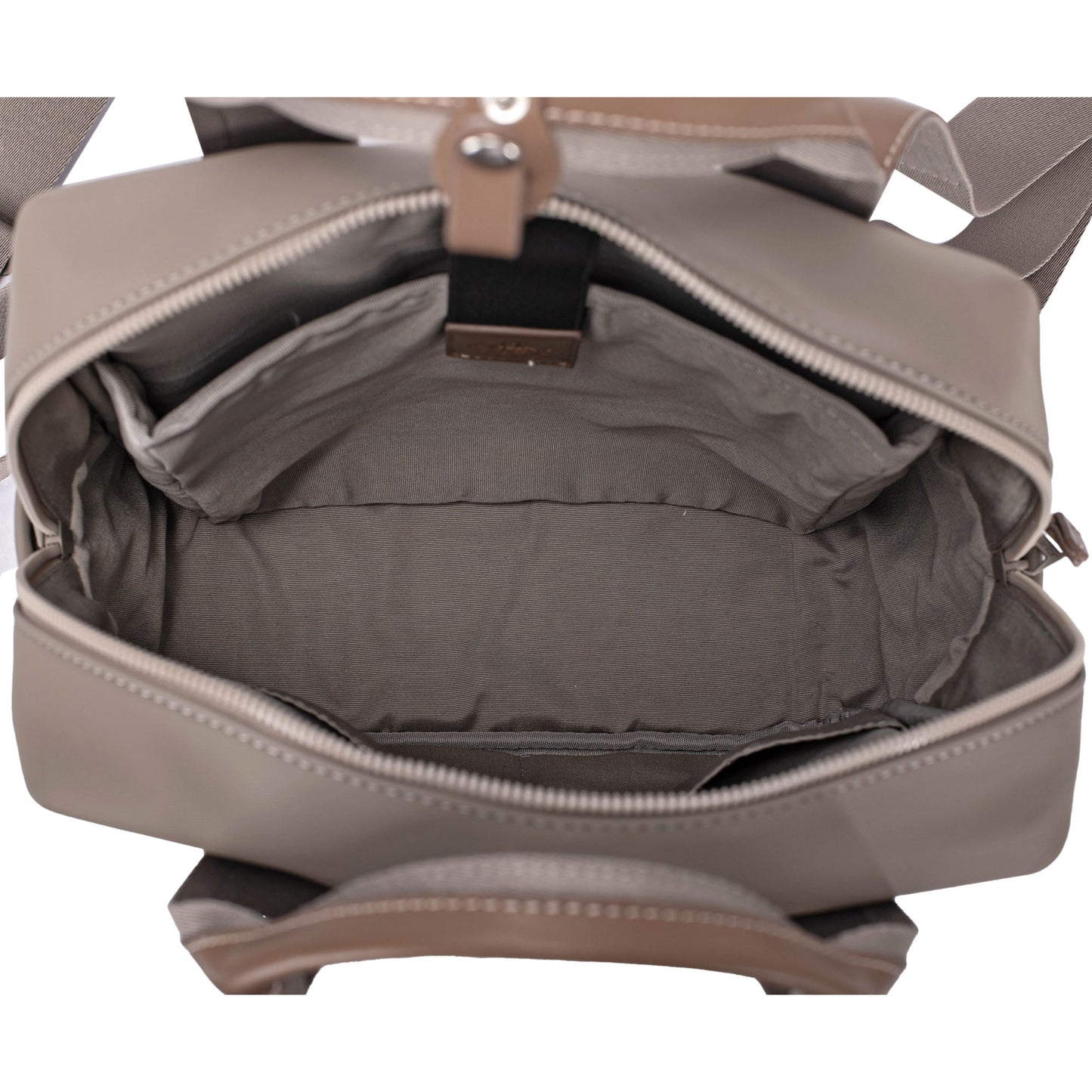 Top view of the David Jones Backpack With Laptop Compartment shows a roomy, fabric-lined interior and side pockets.
