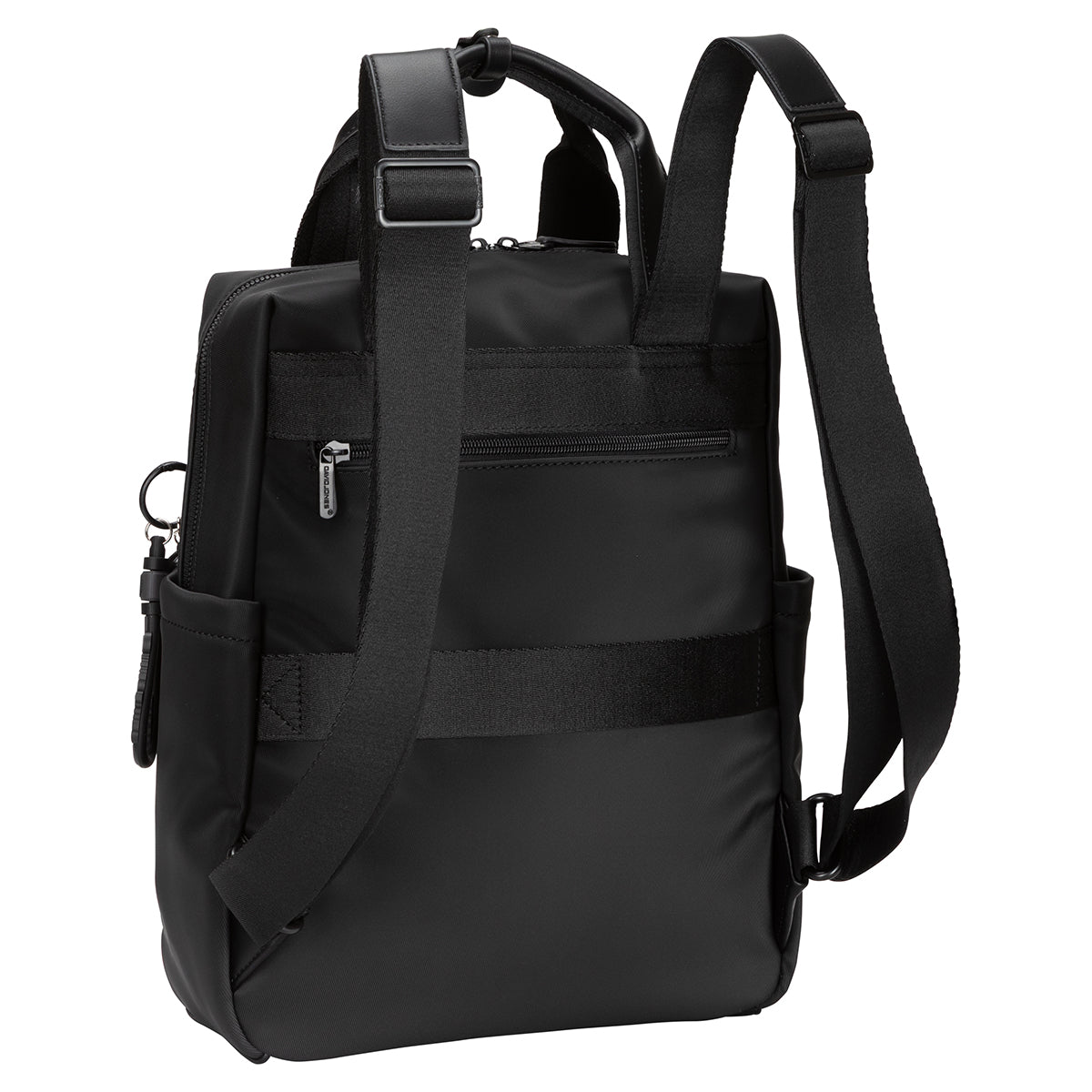 David Jones Backpack With Laptop Compartment featuring adjustable straps, side pockets, and a zip back pocket.