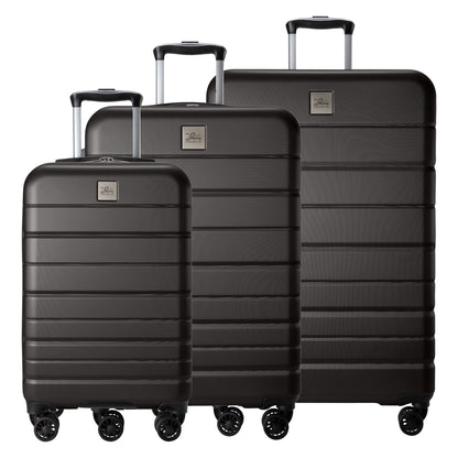 Skyway Epic 2.0 Hardside 3-Piece black luggage set with telescoping handles and dual 360° wheels.
