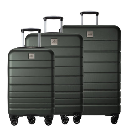 Skyway Epic 2.0 3-piece hardside set: dark green cases with scratch-resistant shells and dual spinner wheels.