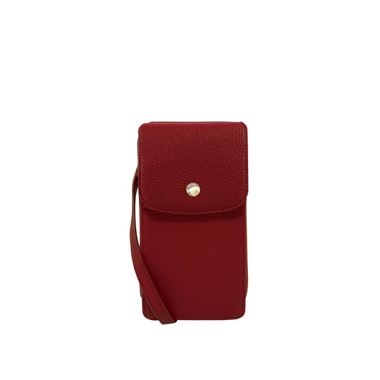 Product Image – The Espe Erin I Mini Crossbody is a red vegan leather phone pouch with a flap—cruelty-free and stylish.