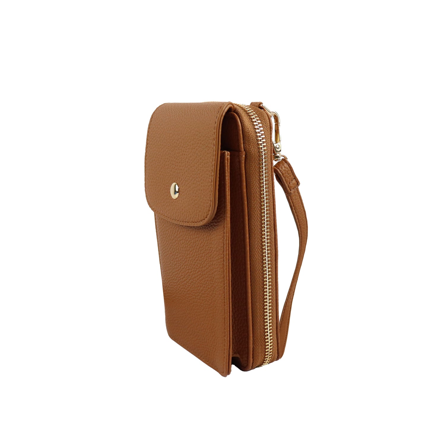 Espe Erin I Mini Crossbody: Brown vegan leather, front flap pocket, zip compartment, detachable strap.