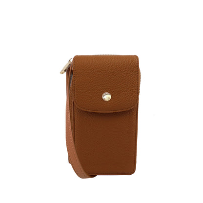 Espe Erin I Mini Crossbody—brown vegan phone pouch with flap closure, cruelty-free by Espe.