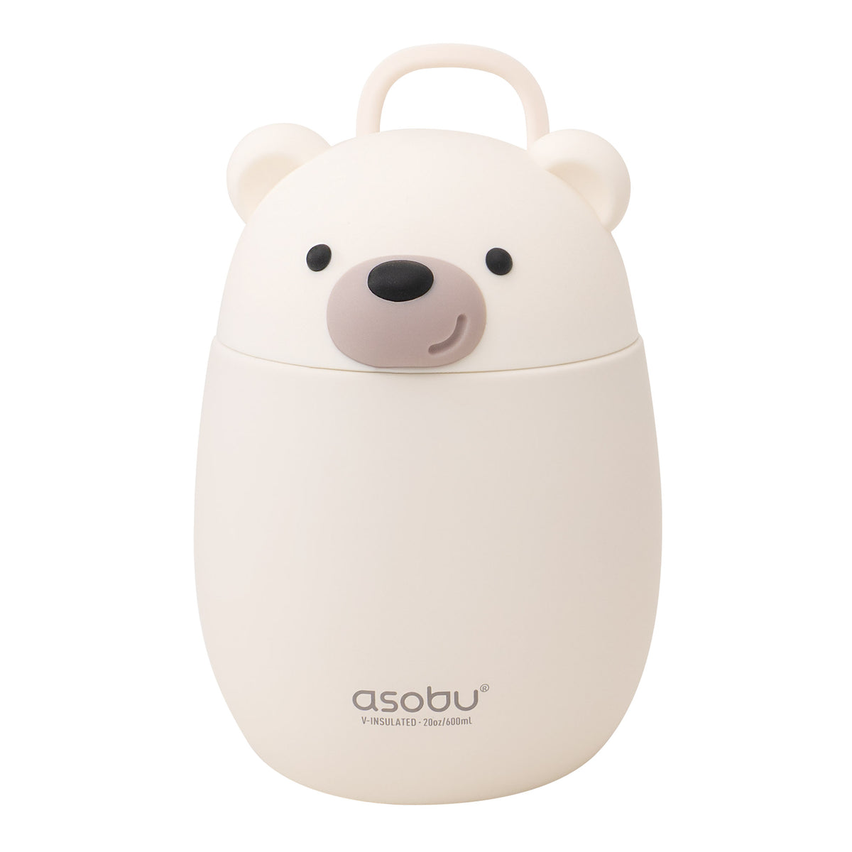 Off-white Asobu Bestie Foodie Jar shaped like a bear with a handle on the lid.