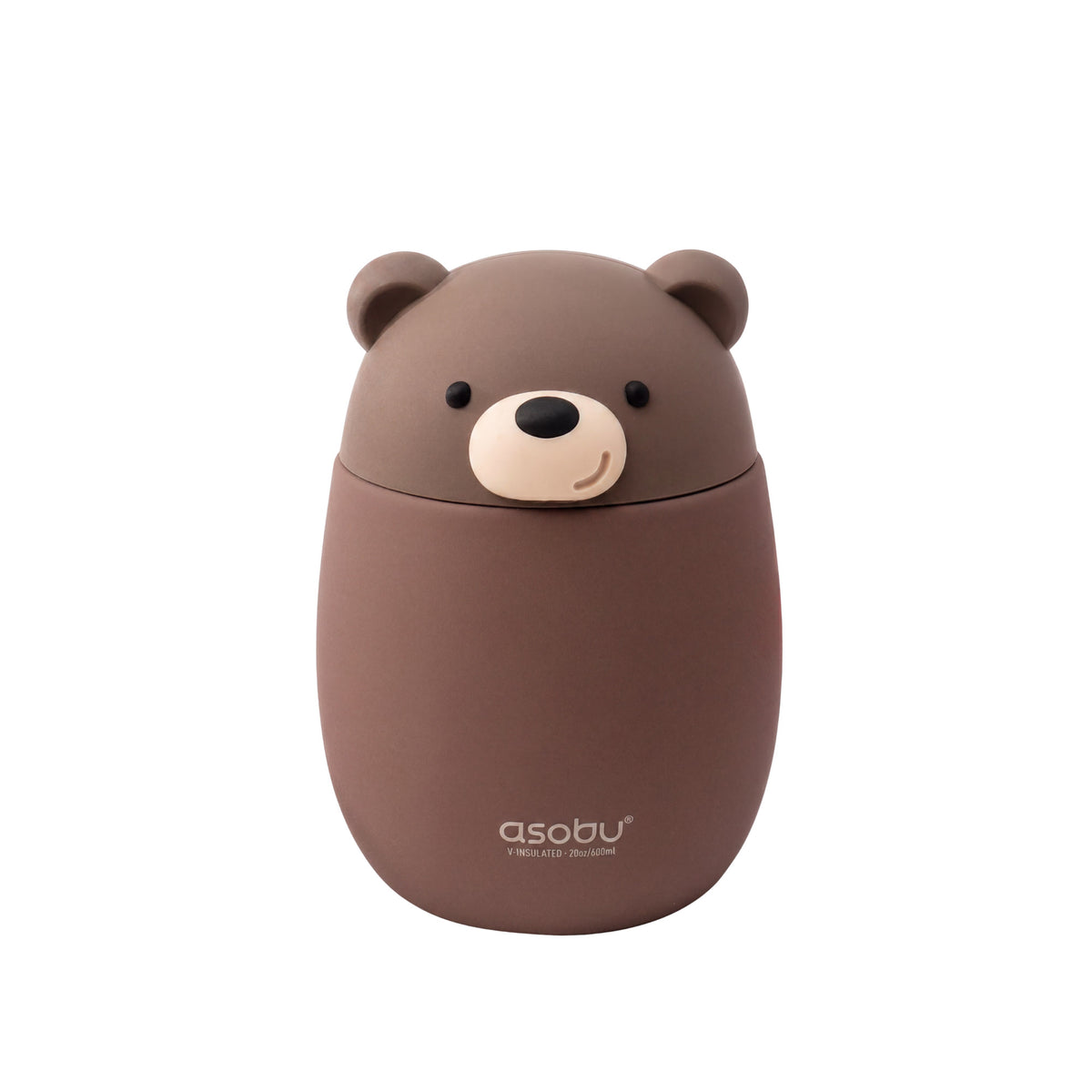 Brown, bear-shaped Asobu Bestie Foodie Jar that is vacuum-insulated.