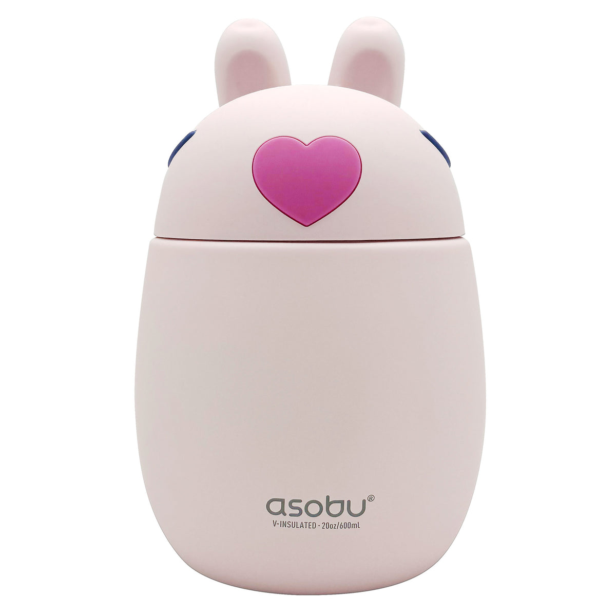 Light pink Asobu Bestie Foodie Jar with a lid shaped like bunny ears and a heart.