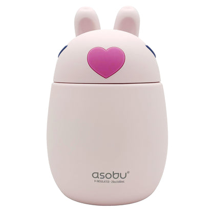 Light pink Asobu Bestie Foodie Jar with a lid shaped like bunny ears and a heart.
