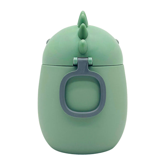 Product Image – Asobu Bestie Foodie Jar: green dinosaur-shaped vacuum-insulated food jar with a gray carrying handle.