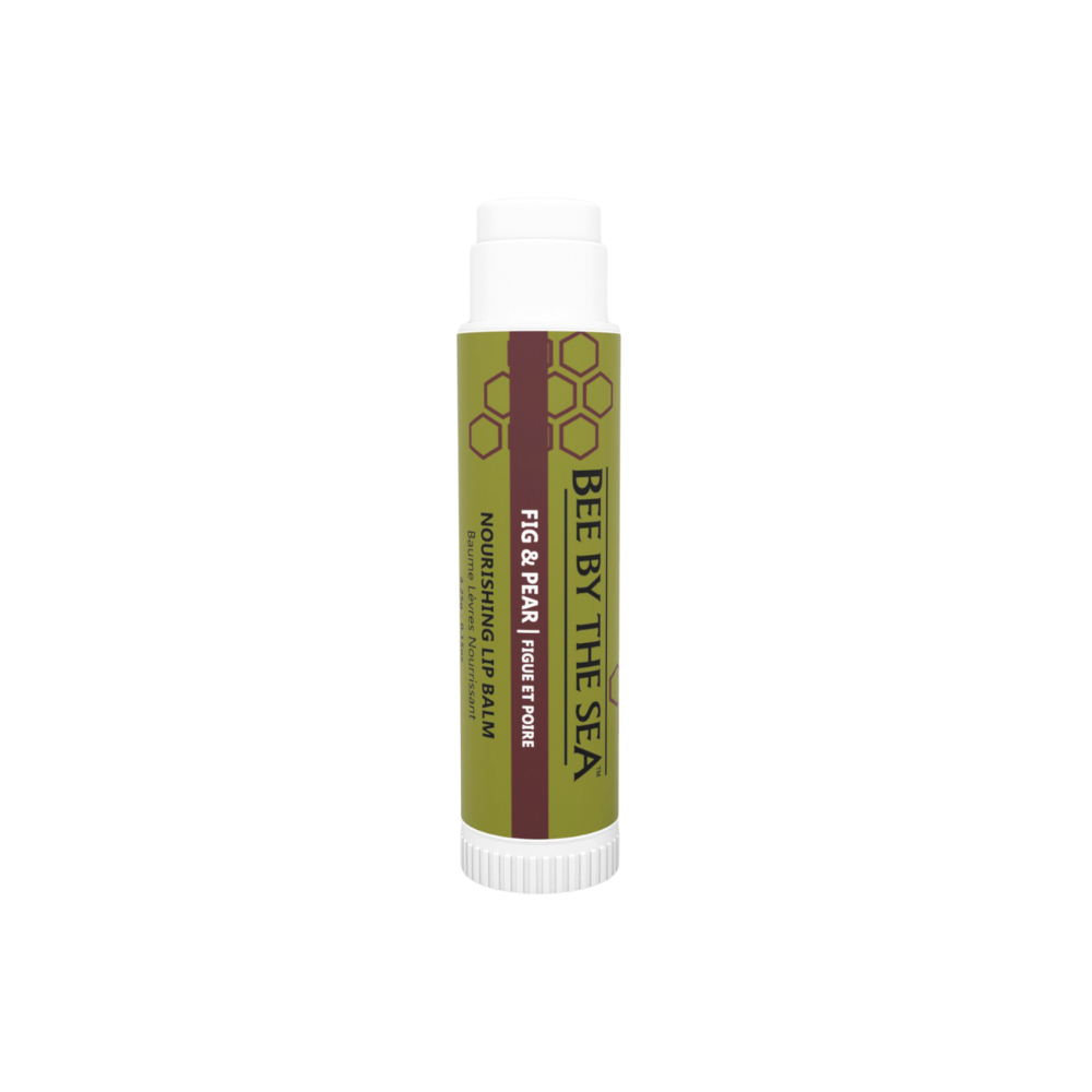Bee by the Sea Nourishing Lip Balm - ONLINE ONLY, with green label and white cap, honeycomb design.