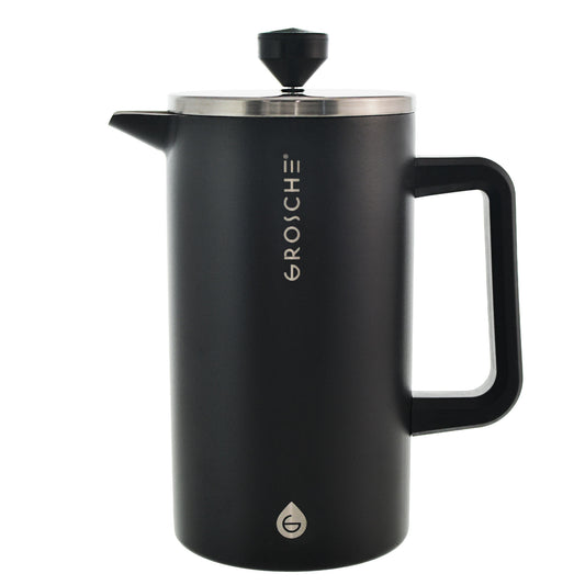 Product Image – Front view of matte black double walled stainless steel Grosche French press