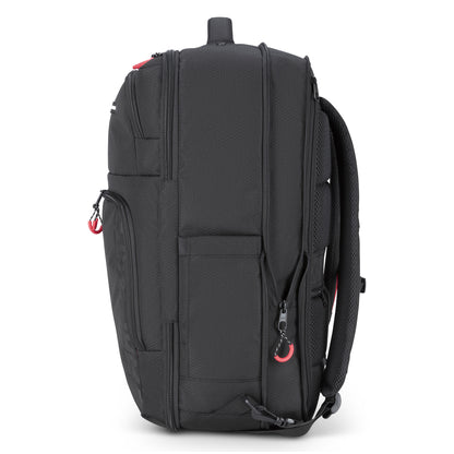 The Graphite Metamorph Convertible Travel Backpack stands upright, displaying zippers, handle, and padded straps.