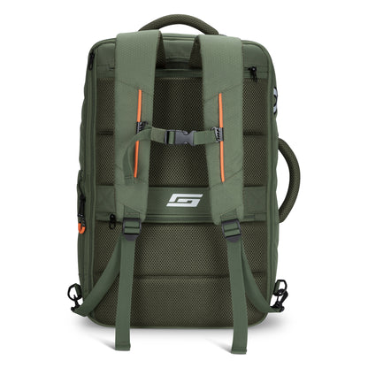 Graphite Metamorph Convertible Travel Backpack with padded straps, sternum buckle, side handle & laptop compartment.