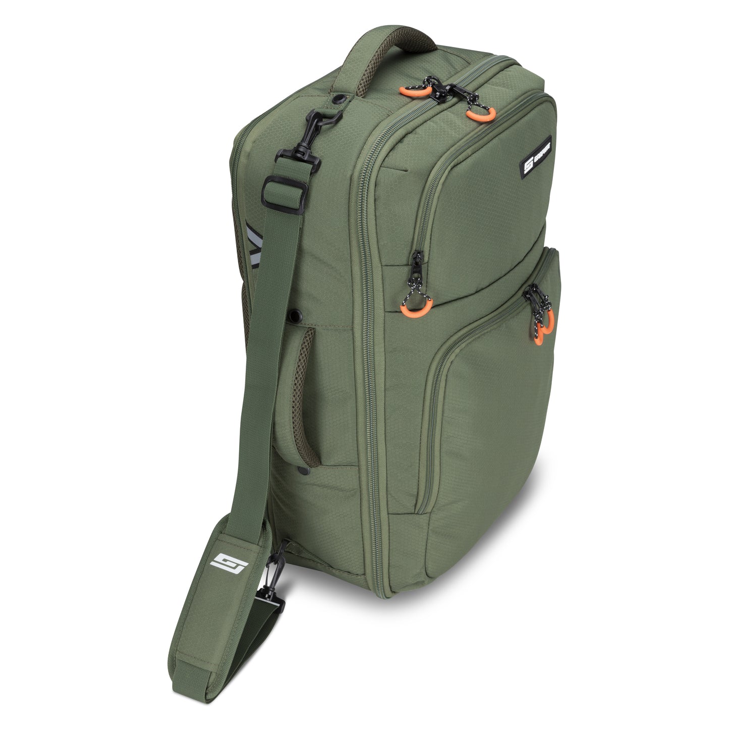 Graphite Metamorph Convertible Travel Backpack features multiple zippered sections, laptop slot, and removable strap.