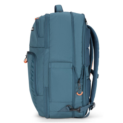 Graphite Metamorph Convertible Backpack by Graphite, side view with padded straps, laptop compartment & side pocket.