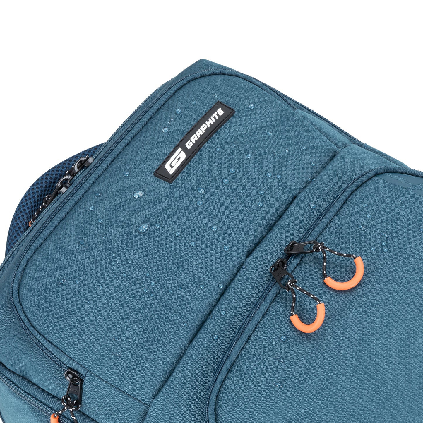 Close-up of the Graphite Metamorph Convertible Travel Backpack, showcasing its water-resistant material.