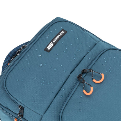 Close-up of the Graphite Metamorph Convertible Travel Backpack, showcasing its water-resistant material.