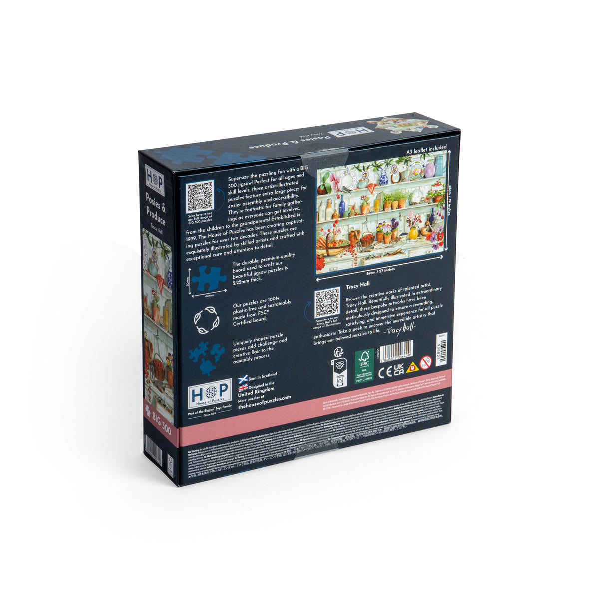 Back of the House of Puzzles BIG 500 Piece Jigsaw Puzzle - Posies & Produce - ONLINE ONLY box showing a garden scene.