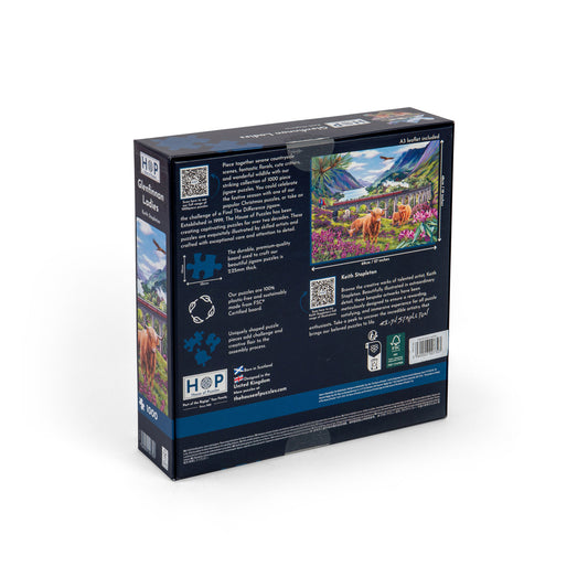 Product Image – Back of the House of Puzzles 1000 Piece Jigsaw Puzzle - Glennfinnan Ladies box showing a highland steam train landscape.
